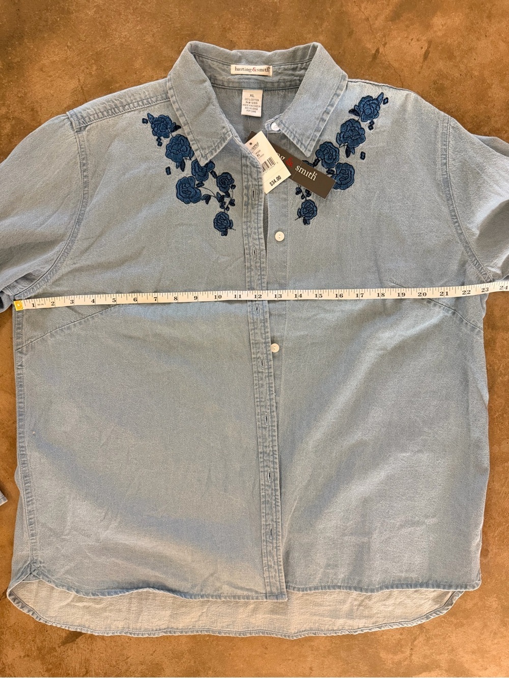 NWT Hasting & Smith Embroidered Denim Button Up Shirt XL Pumpkin Patch Fall - Picture 6 of 9